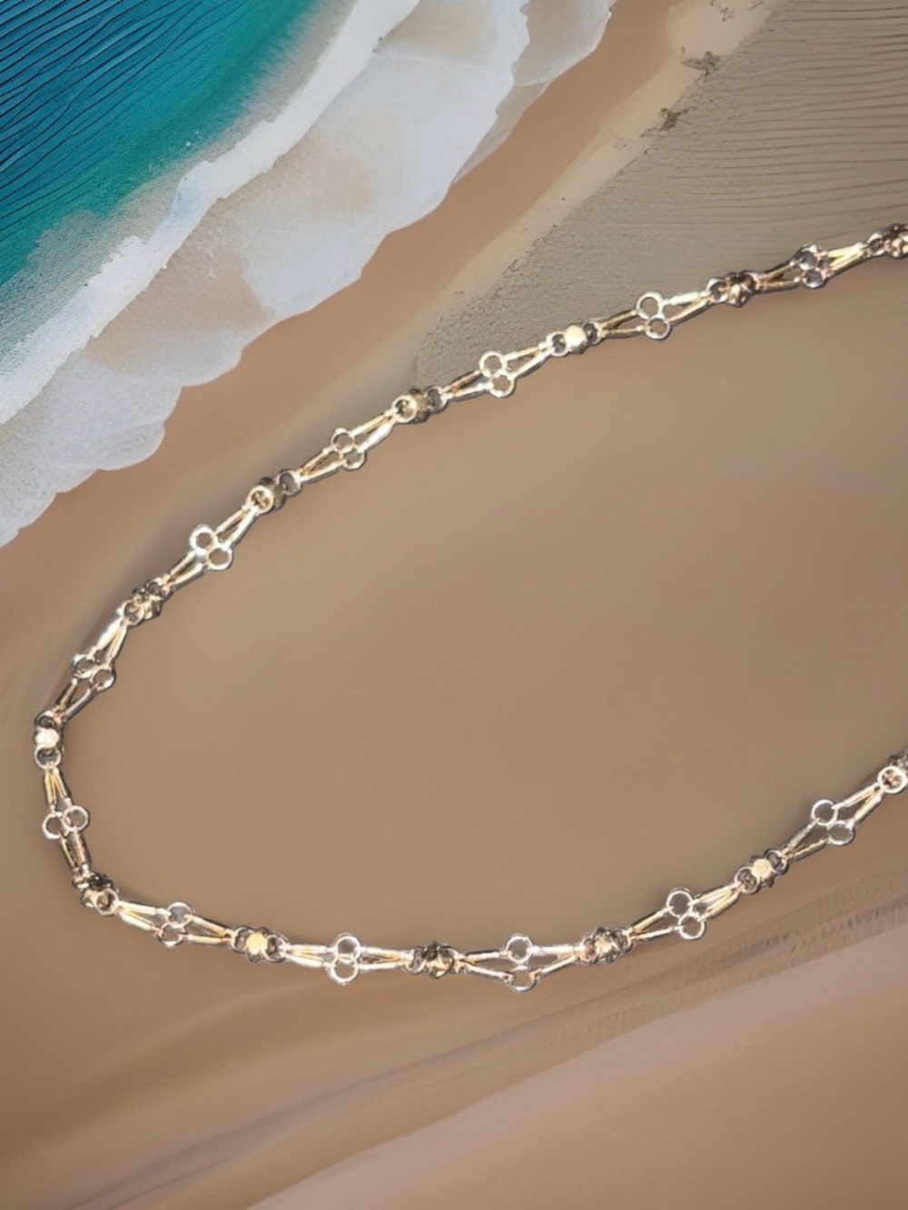 Silver Tone Rhinestone Station Link Chain Necklace Adjustable Lobster Clasp